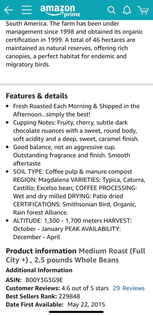 Amazon seller RhoadsRoast listing