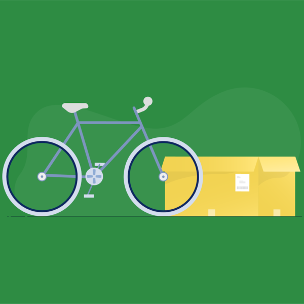 Bicycle with a cardboard box