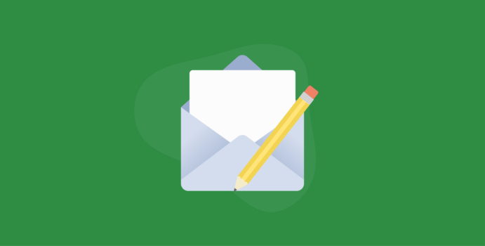 Envelope with paper and a pencil next to it