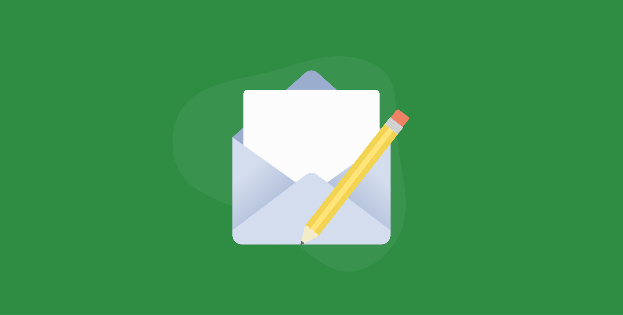 Envelope with paper and a pencil next to it