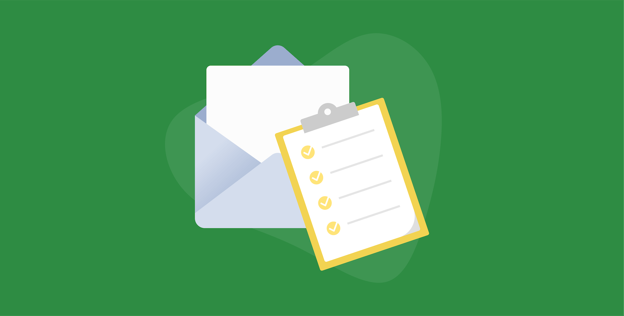 Envelope with paper inside next to a checklist on a clipboard