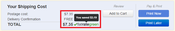 2018 shipping costs flat rate green