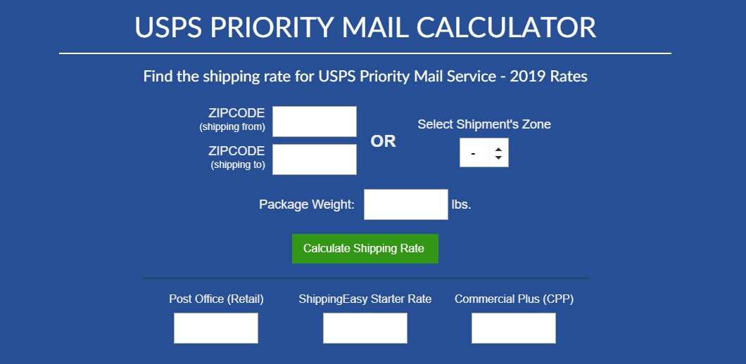 USPS Priority Mail Calculator