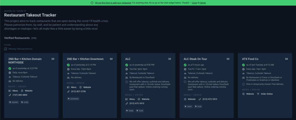 survive COVID-19 as a small business Takeout Tracker website