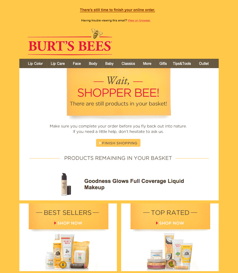 Abandoned Cart emails burts bees