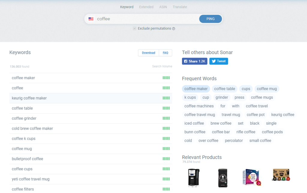 Amazon Seller Tools Sonar Keyword Research