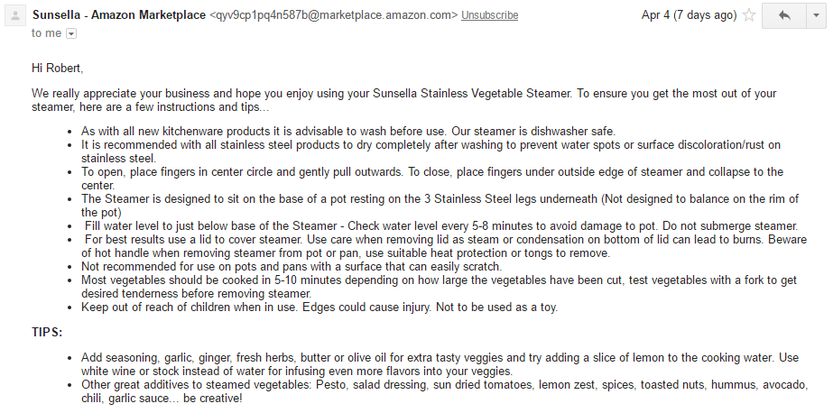 Customer Management email outreach Amazon seller