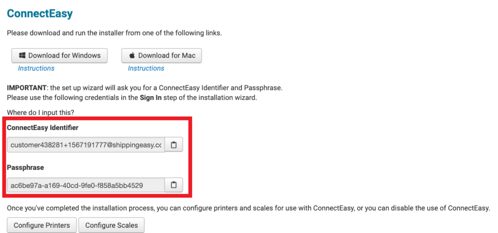 The ConnectEasy Identifier and Passphrase are located underneath the Devices and Hardware setting. 